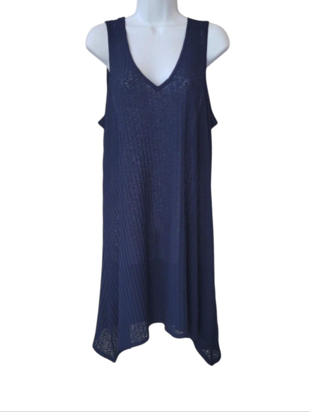 PORTOCRUZ Navy Semi Sheer Ribbed Swim Cover Up Dress Size 1X